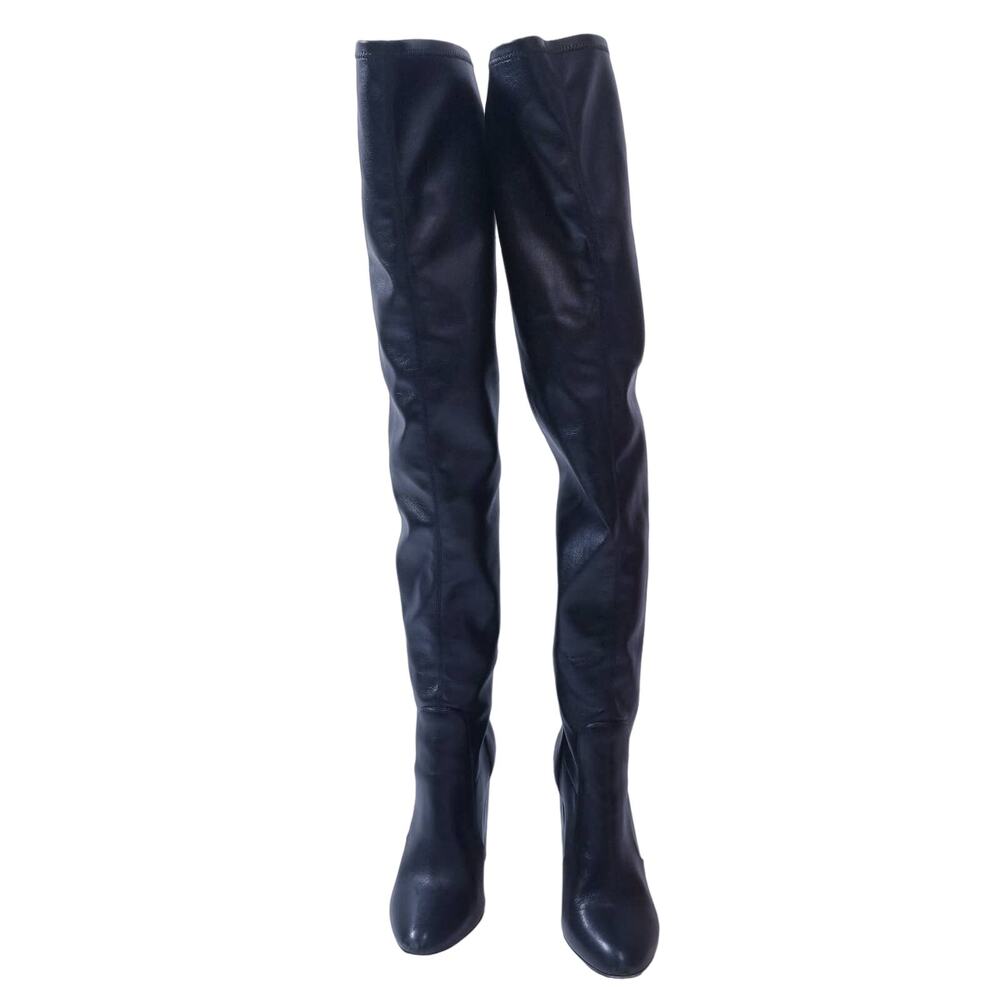 Aquazurra Black Leather Over the Knee Heels Boots